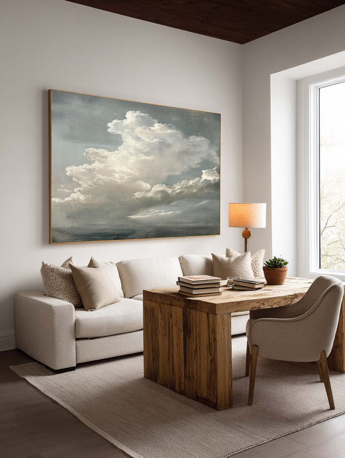 Horizontal Vintage Cloud Painting For Over The Bed Sanctuary Modern Serenity Art