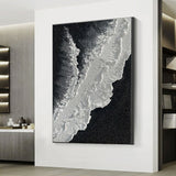 Minimalist Black And White Ocean Painting Large White Black 3D Texture Wall Art