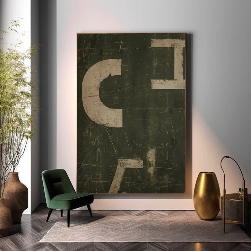 Green Minimalist Abstract Painting Large Green Abstract Painting Neutral Green Painting On Canvas