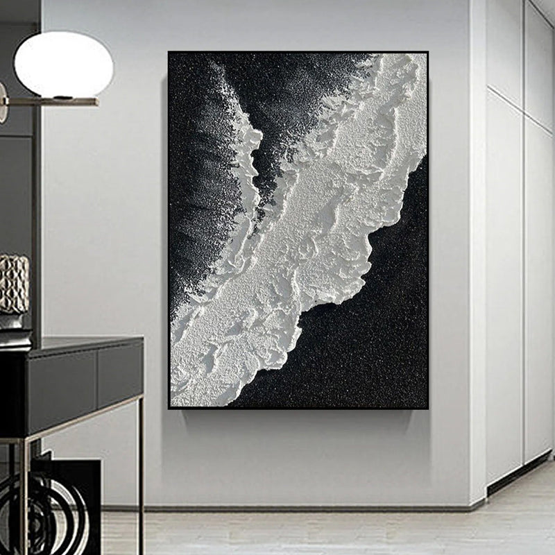 Minimalist Black And White Ocean Painting Large White Black 3D Texture Wall Art