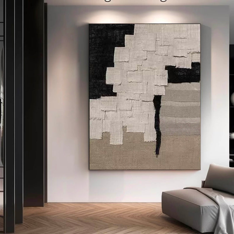 Original Beige Black Wabi Sabi Wall Art Large Minimalist Abstract Painting 3d Beige Textured Painting