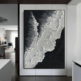Minimalist Black And White Ocean Painting Large White Black 3D Texture Wall Art