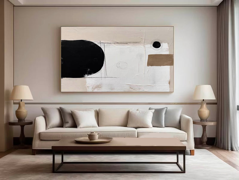 Beige And Black Wall Art Minimalist Beige Abstract Painting Black Minimalist Canvas Art