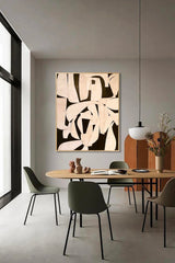 Beige Minimalist Abstract Painting Neutral Beige & Black Painting On Canvas