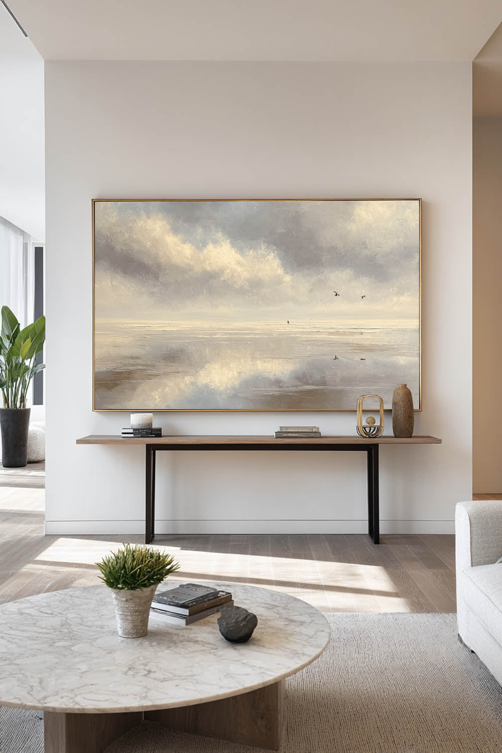 Large Minimalist Beige Beach Scene Painting Large Handmade Minimalist Beige Beach Landscape Art Original Beach Oil Painting