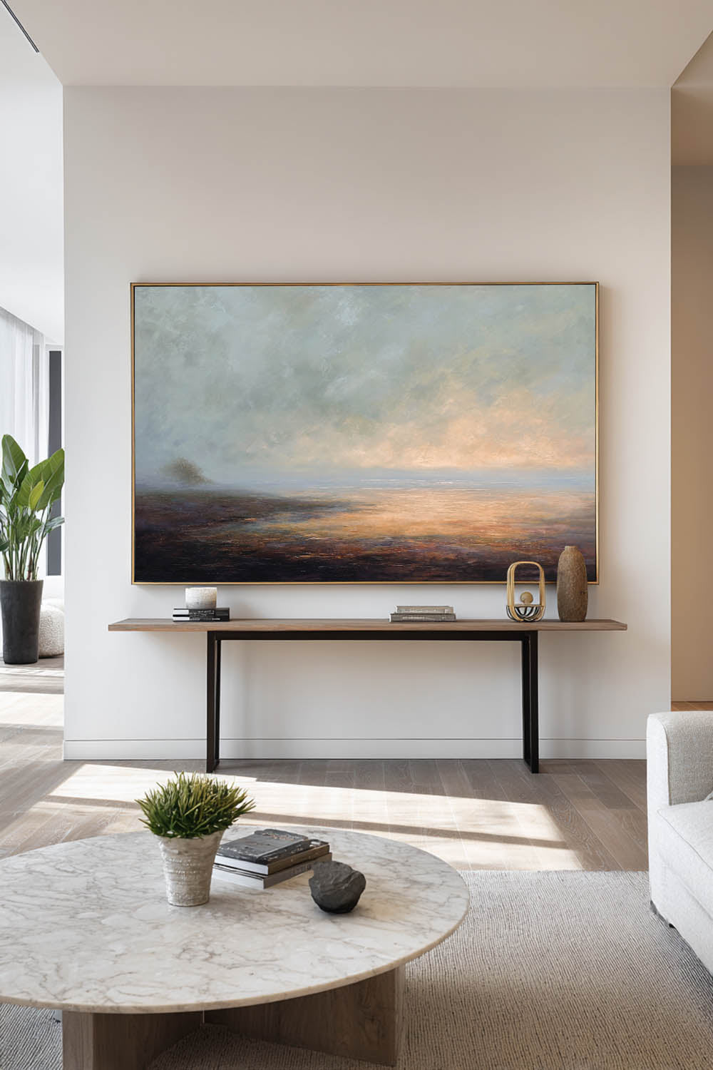 Large Abstract Sunrise Landscape Canvas Art Warm Horizon Brown Abstract Landscape Painting Large Sunrise Landscape Painting