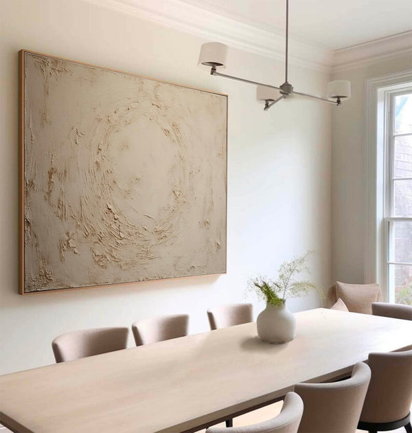 Large Beige Texture Painting Pure Beige 3d Minimalist Painting Beige Circle Abstract Wall Art