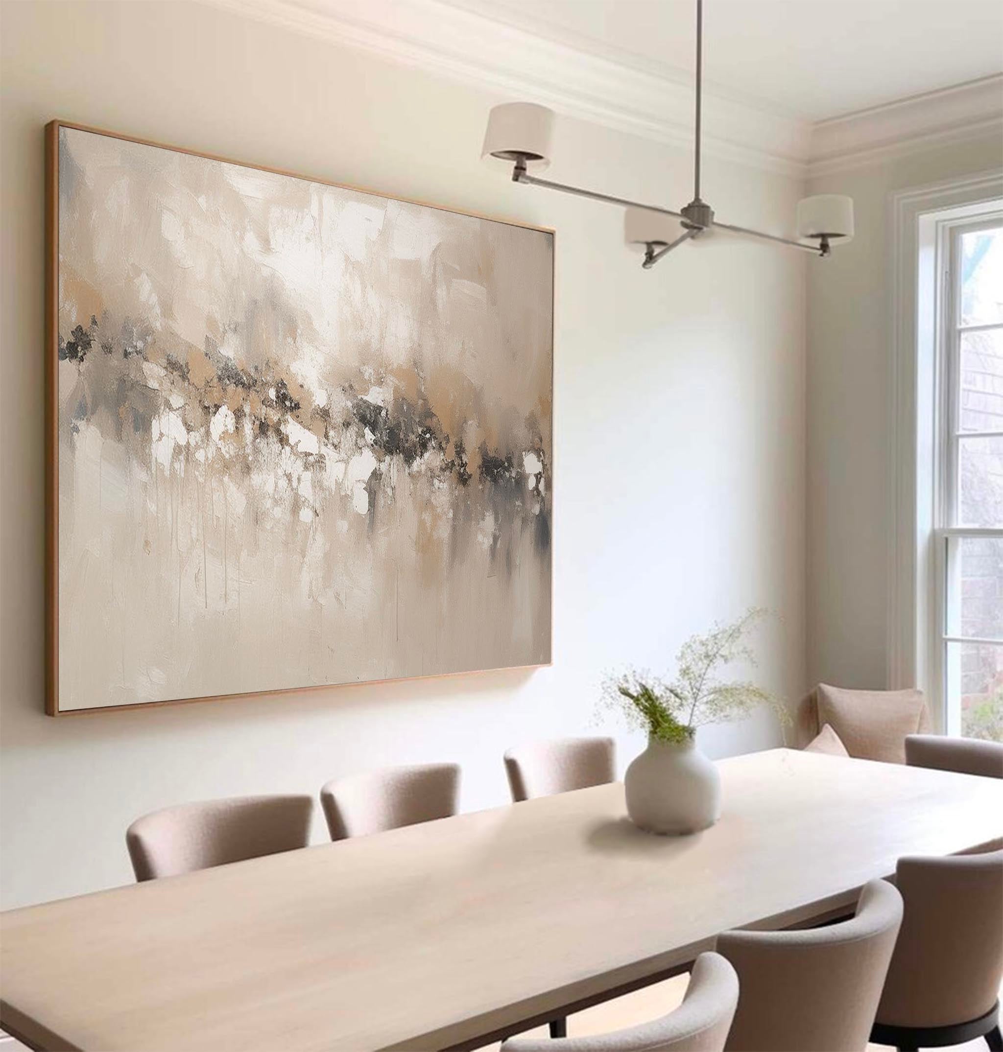 Beige White Minimalist Painting On Canvas Large Minimalist Beige Canvas Painting Big Beige Canvas Art