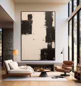 Beige Black Minimalist Painting Large Beige Black Canvas Art Modern Handmade Wall Decor