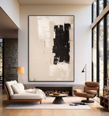Beige Black Minimalist Painting On Canvas Large Minimalist Abstract Painting Neutral Wall Decor