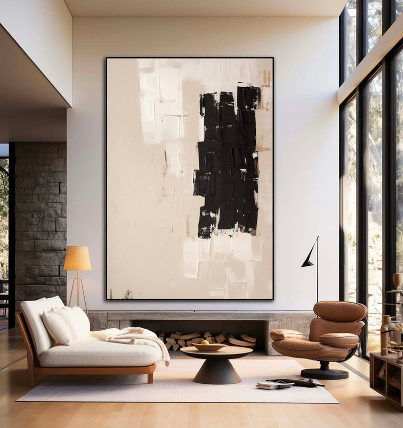 Beige Black Minimalist Painting On Canvas Large Minimalist Abstract ...