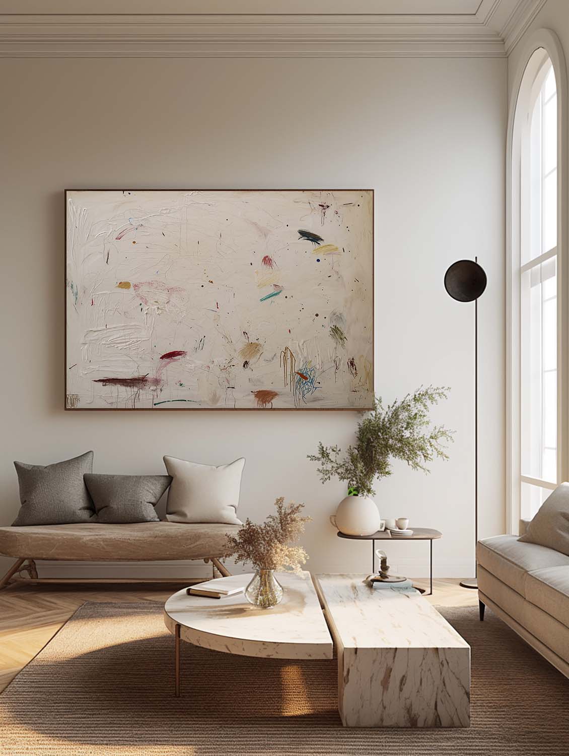 Handmade Neutral Beige Oil Painting Original Light Brown Abstract Canvas Art Large Beige Texture Graffiti Oil Painting