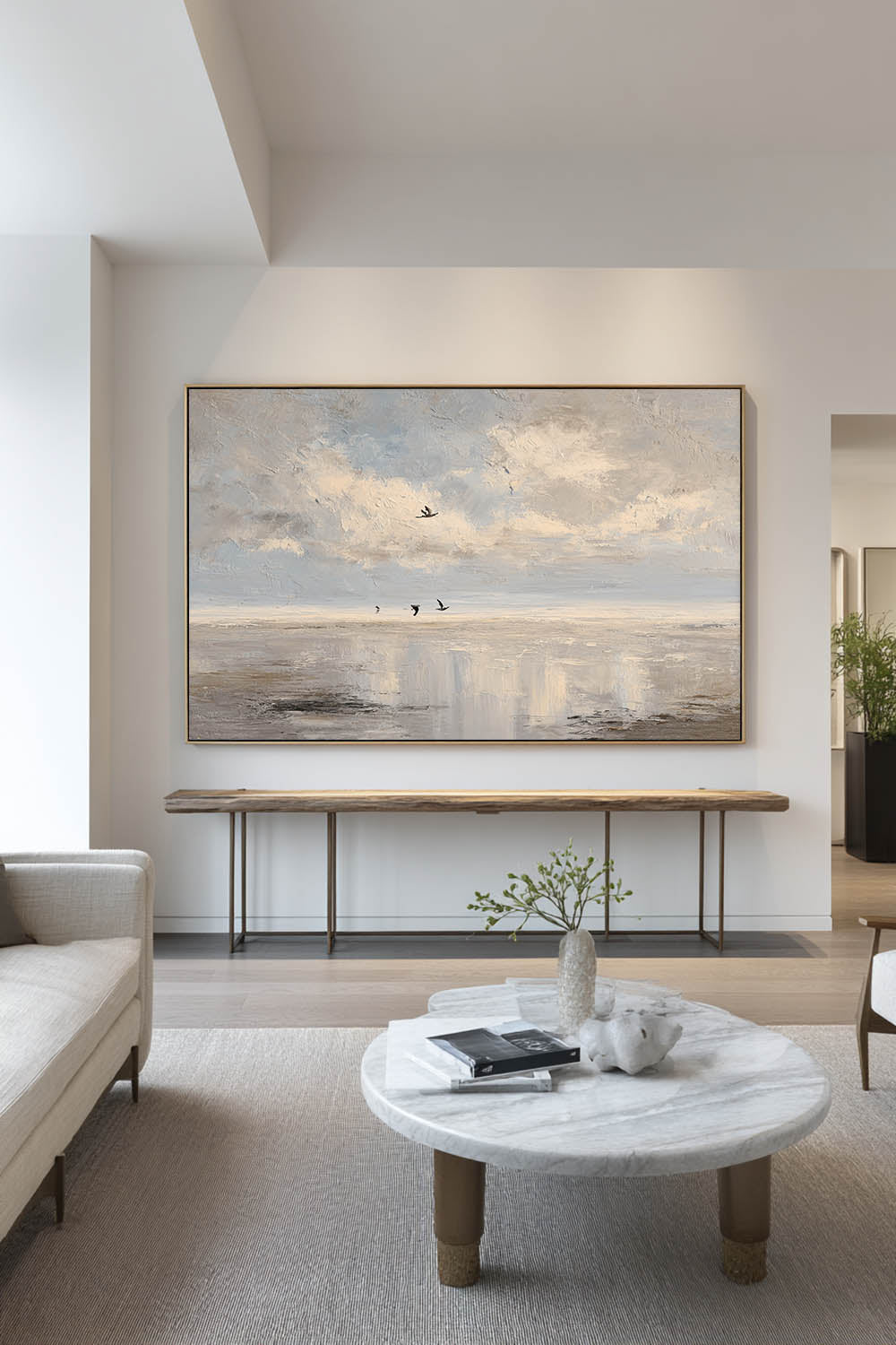 Large Neutral Coastal Oil Painting Textured Handmade Seascape Wall Art In Beige And Gray Original Beige Seascape Painting On Canvas