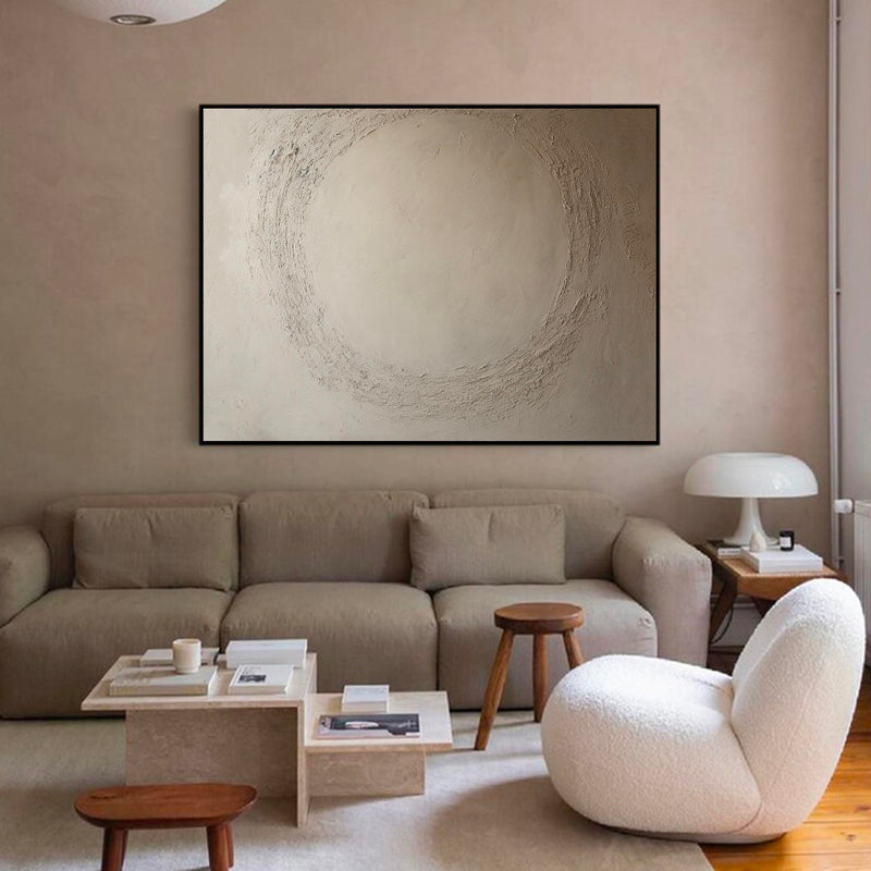 Minimalist Beige Canvas Art Beige Circle Abstract wall art Beige Wabi Sabi Wall Art Neutral Wall Decor 