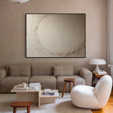Large Beige Abstract Texture Painting Minimalist Beige Circle Abstract Wall Art