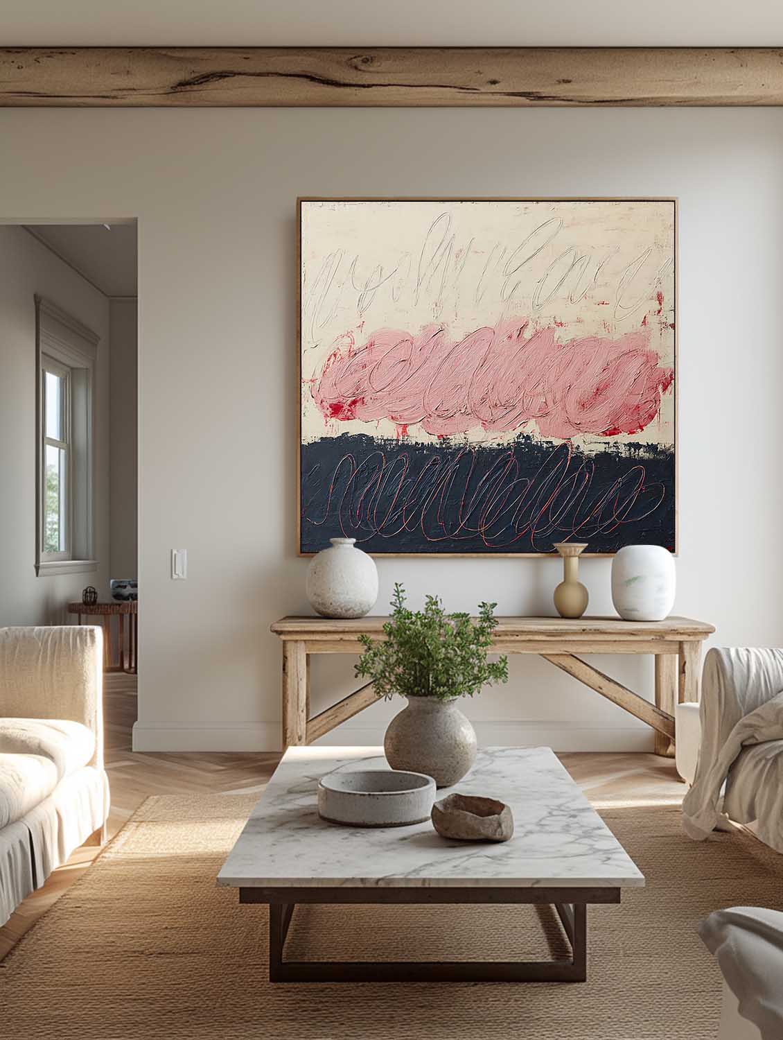 Large Beige Pink And Black Abstract Oil Painting Beige Pink Abstract Painting On Canvas Original Minimalist Canvas Art