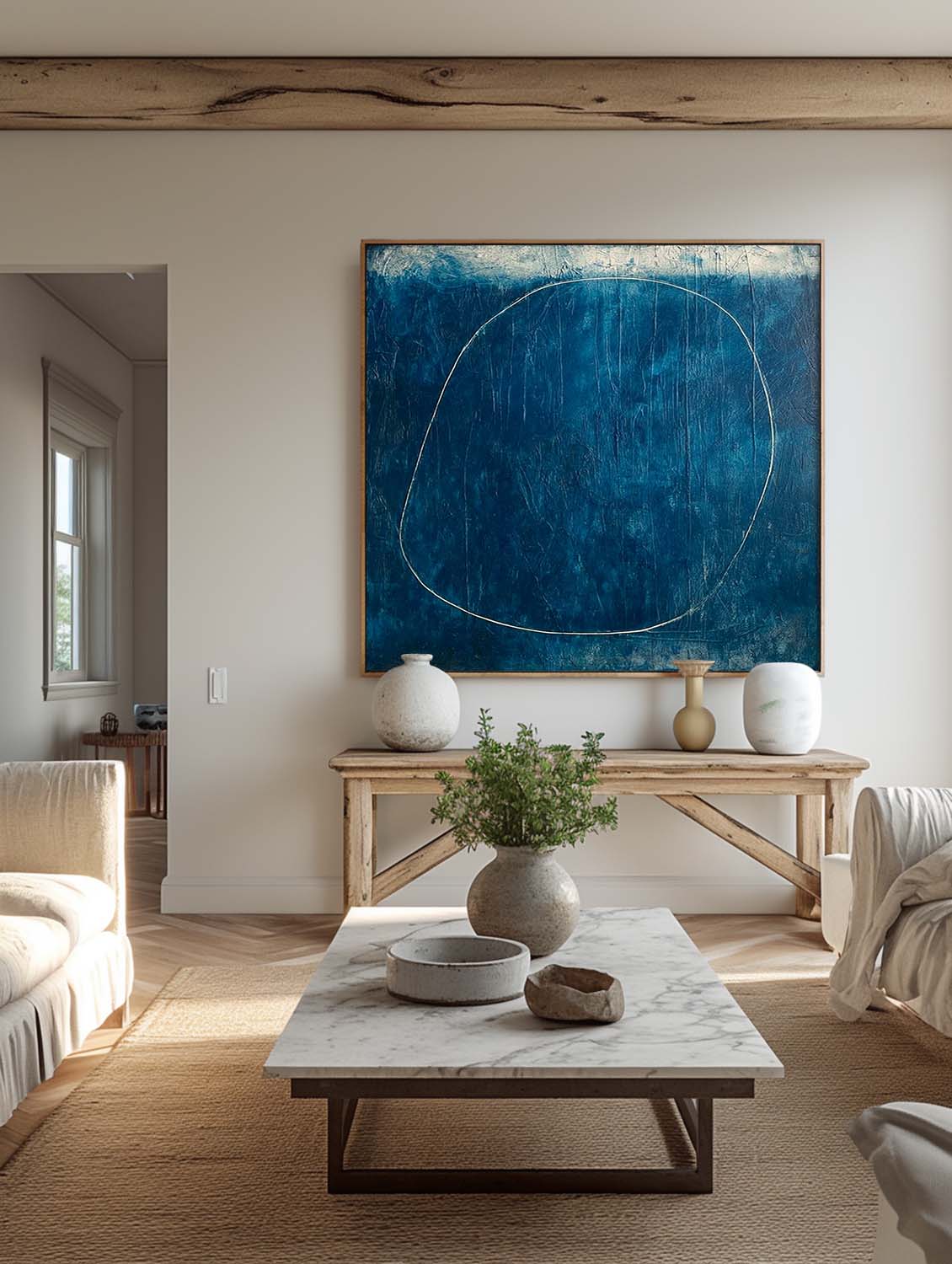 Deep Blue Textured Abstract Painting Handmade Minimalist Circle Art On Canvas Blue Modern Abstract Wall Art