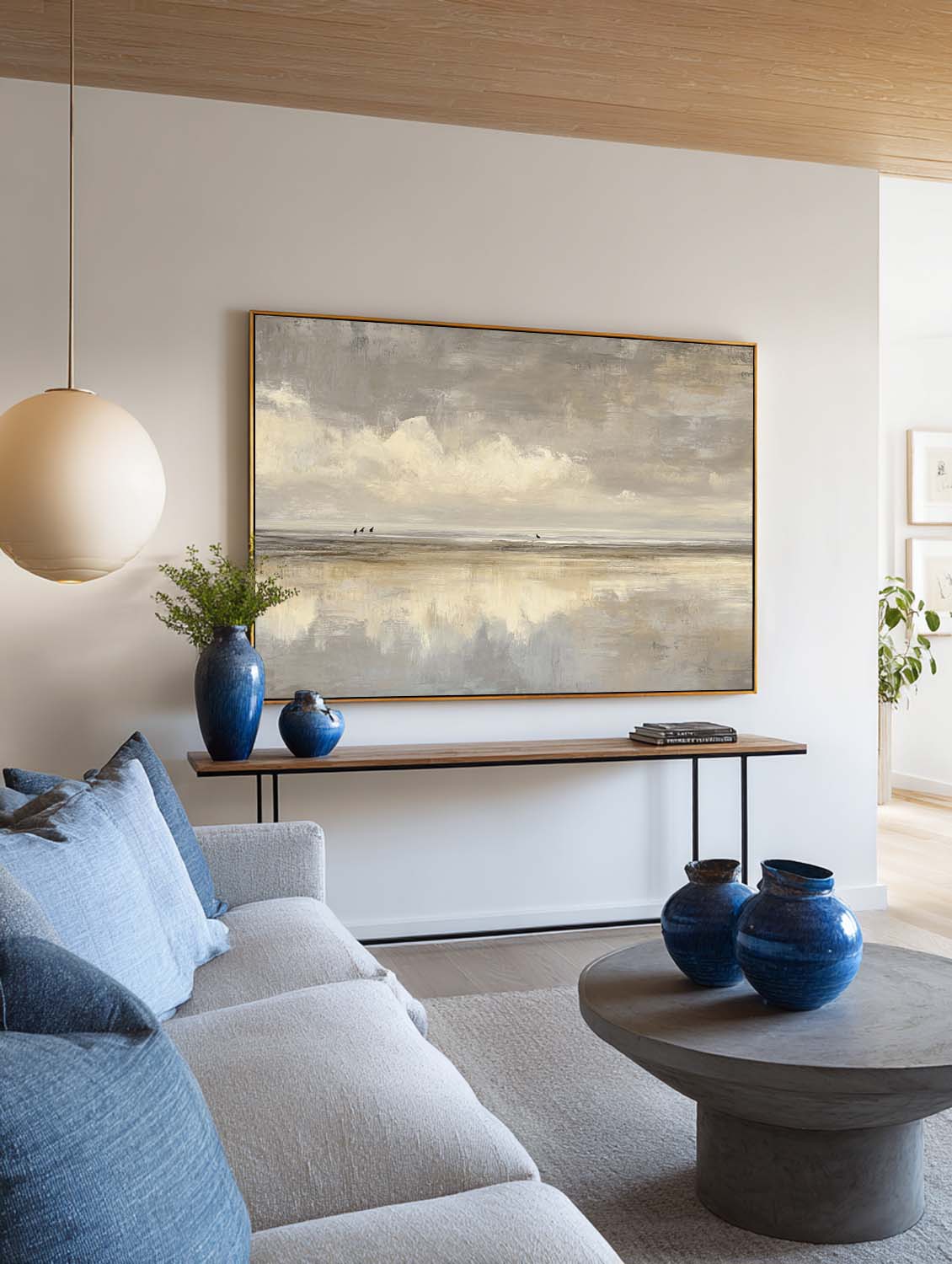 Beige and Gray Coastal Oil Painting Modern Neutral Seascape Canvas Art Wabi-Sabi Beige Coastal Painting