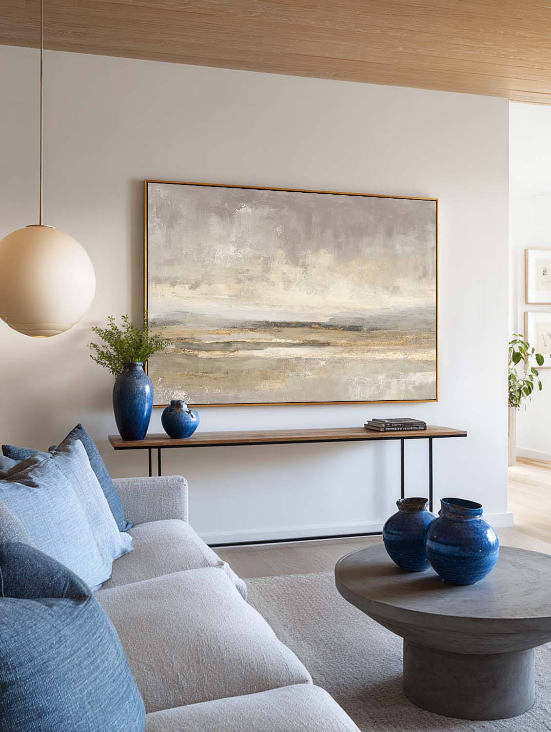 Minimalist Abstract Seascape Oil Painting Handmade Beige And Grey Ocean Art Wabi Sabi Shoreline Wall Art