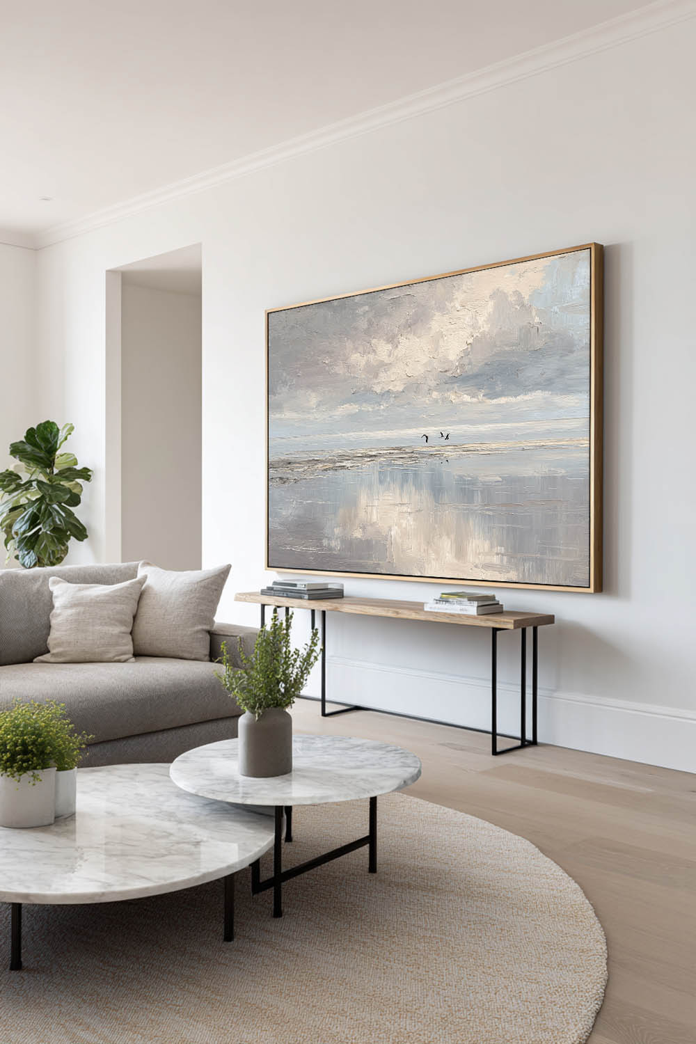 Minimalist Beige And Blue Ocean Wall Art Original Handmade Seascape Oil Painting Large Abstract Beige Ocean Wall Art