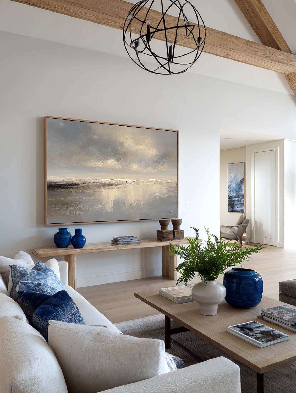 Original Beige And Neutral Seascape Minimalist Ocean Oil Painting On Canvas Large Handmade Coastal Wall Art