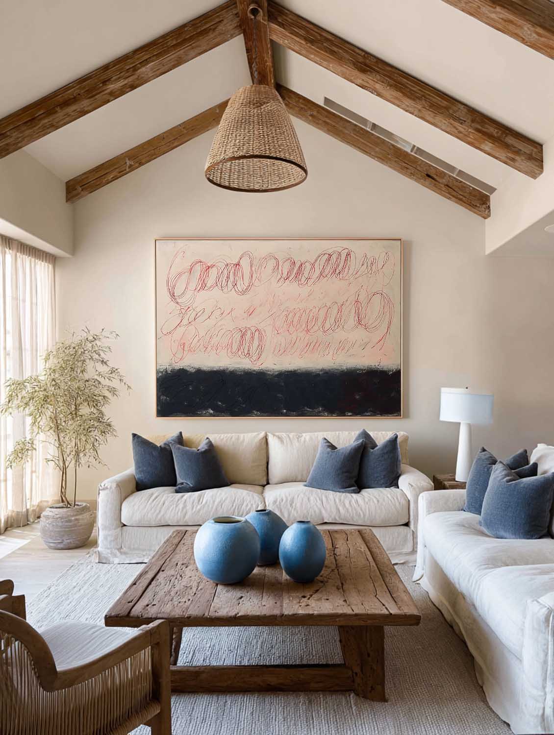 Large Horizontal Beige Line Oil Painting Original Beige And Black Abstract Oil Painting Minimalist Light Beige Abstract Wall Art