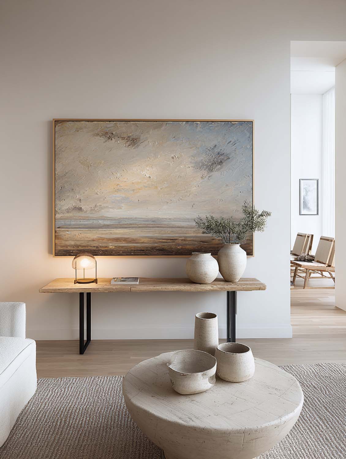 Large Minimalist Beige And Gray Seascape Canvas Wall Art Large Minimalist Coastal Canvas Art Neutral Soft Light Ocean Oil Painting