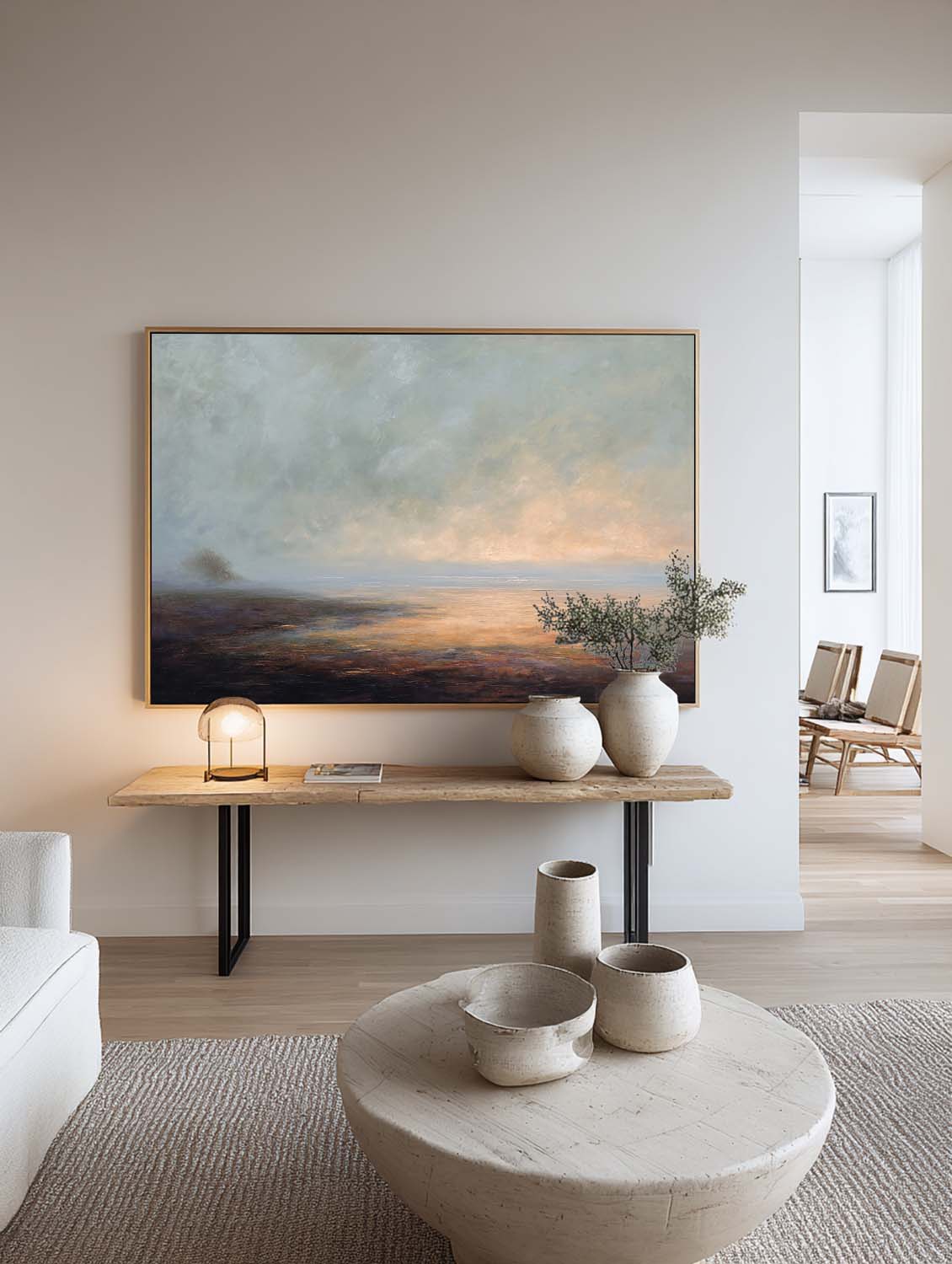 Large Abstract Sunrise Landscape Canvas Art Warm Horizon Brown Abstract Landscape Painting Large Sunrise Landscape Painting