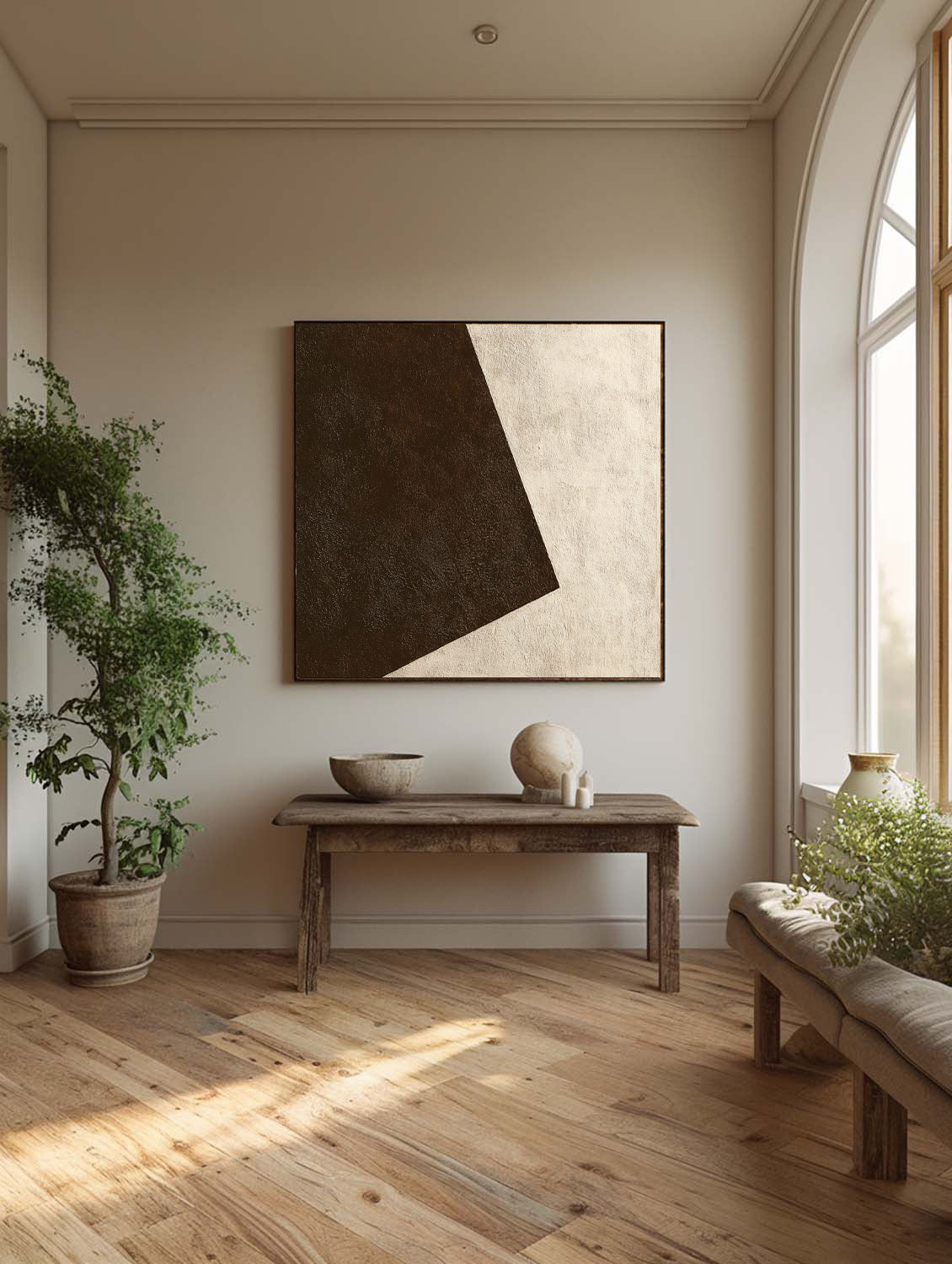 Contemporary Brown And Beige Geometric Abstract Artwork Wabi Sabi Geometric Abstract Painting Modern Neutral Canvas Wall Art
