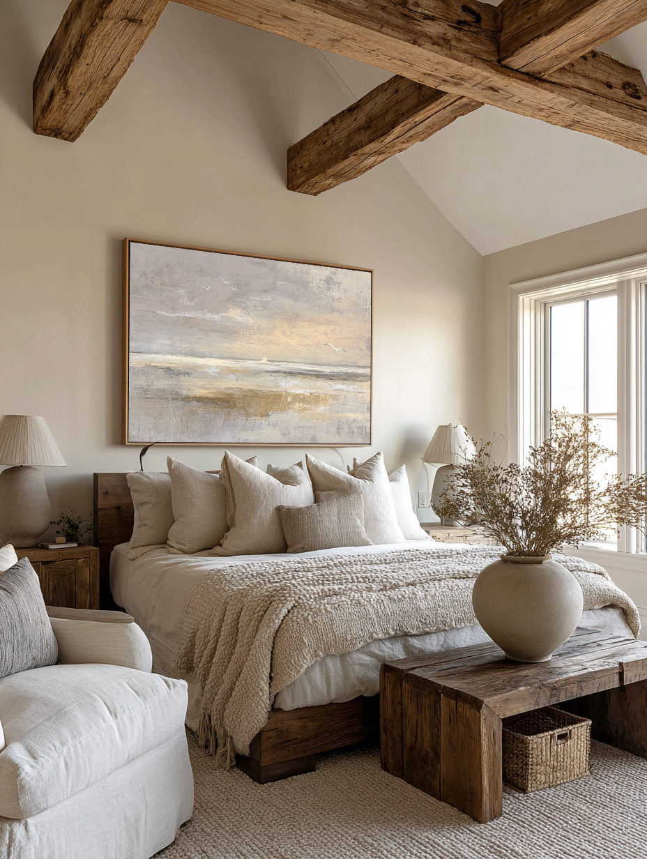 Large Textured Coastal Wall Art Minimalist Beige And Taupe Ocean Artwork Wabi Sabi Abstract Shoreline Canvas With Birds