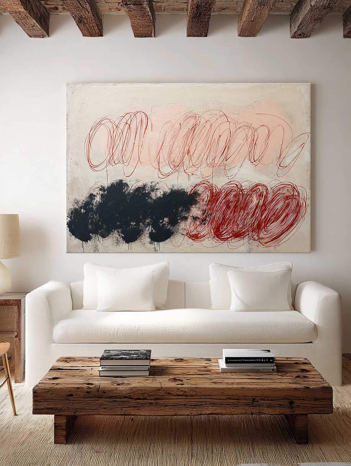 Large Beige And Pink Line Abstract Oil Painting Original Pink Line Wall Art On Canvas Minimalist Line Wall Art
