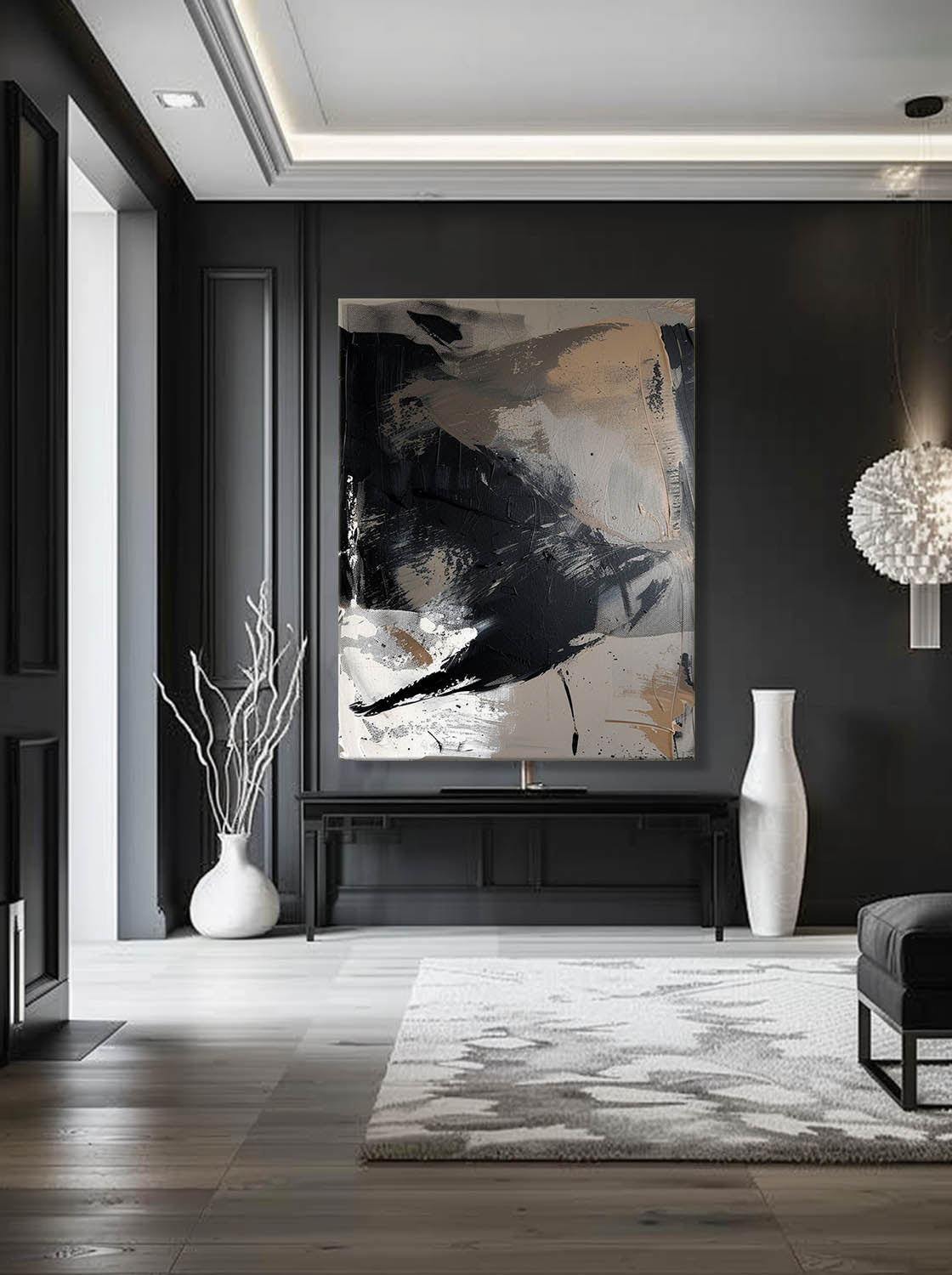 Vintage Black And Grey Abstract Wall Art Original Black Texture Painting Black And White Abstract Textured Painting