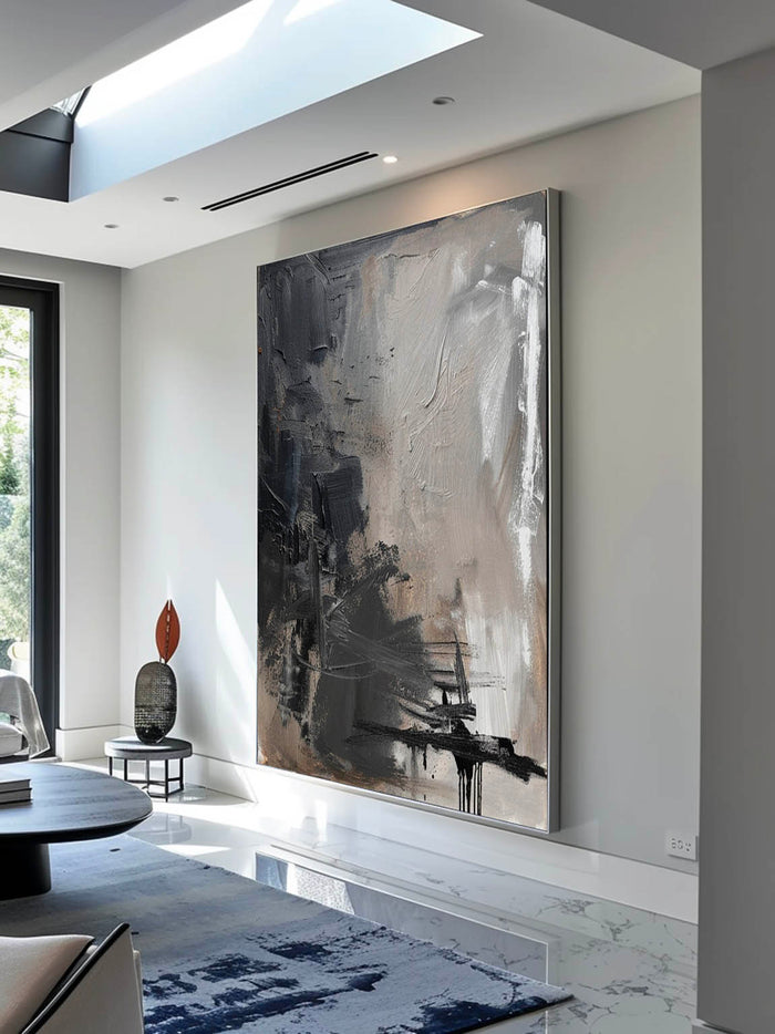 Retro Black And Grey Abstract Painting Original Black Wabi Sabi Wall ...