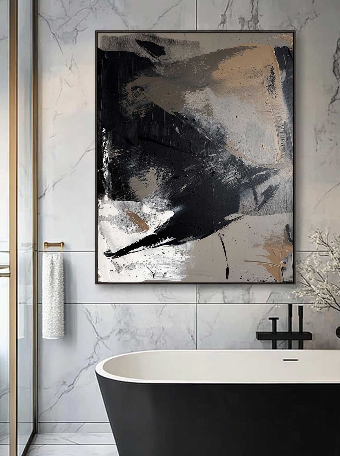 Vintage Black And Grey Abstract Wall Art Original Black Texture Painting Black And White Abstract Textured Painting