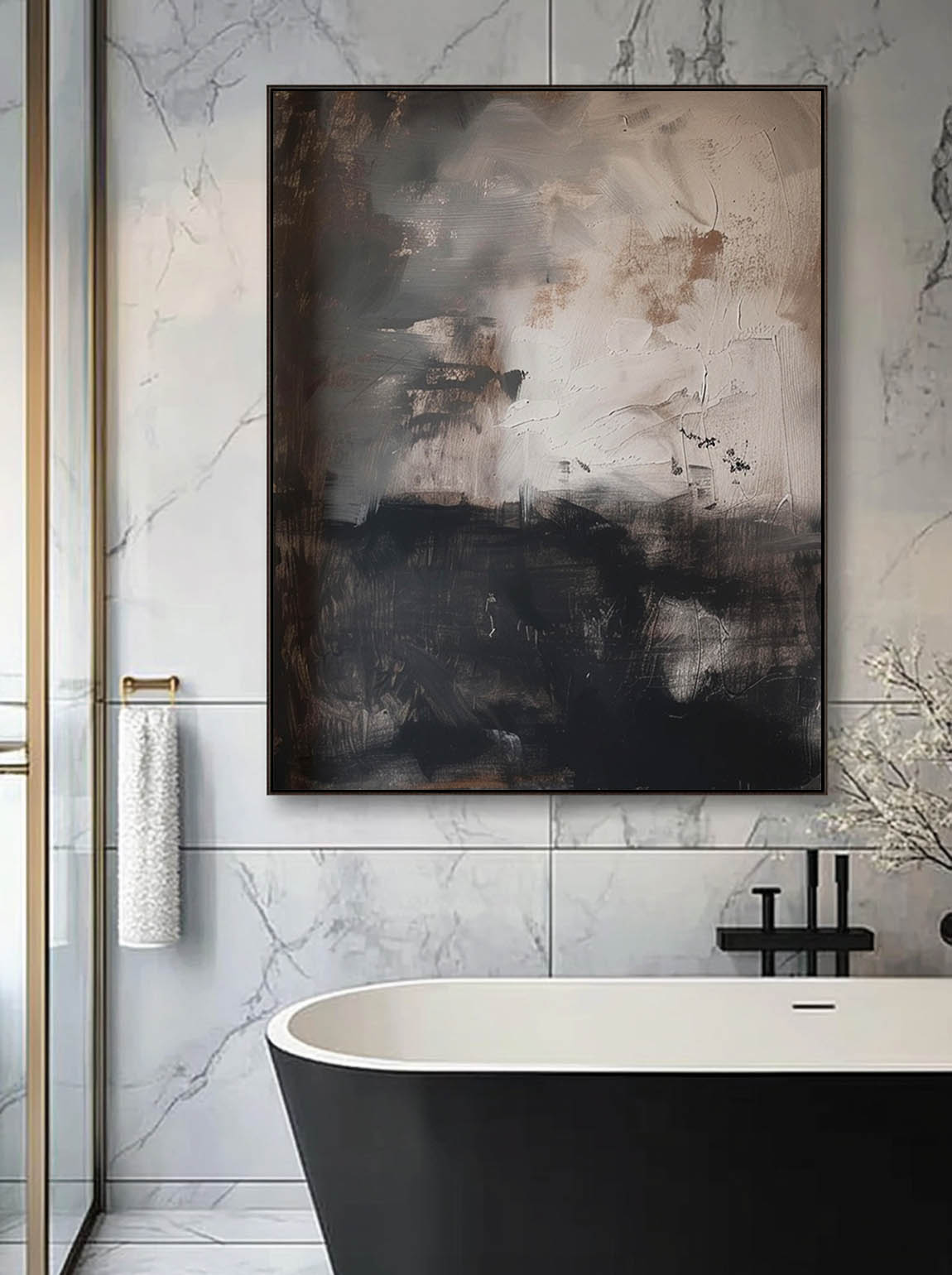 Retro Black Grey Abstract Wall Art Minimalism Black Grey Canvas Art Original Handmade Oil Painting