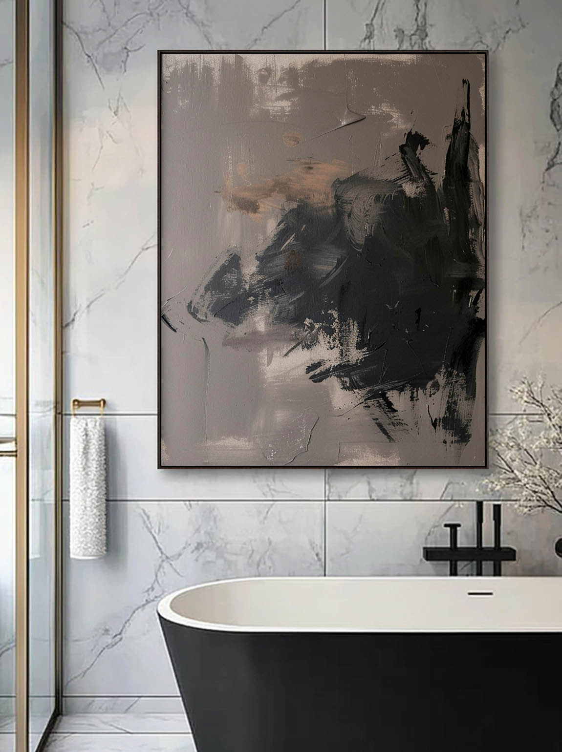 Vintage Black Grey Wabi Sabi Wall Art Neutral Black Abstract Oil Painting Large Black Grey Texture Painting On Canvas