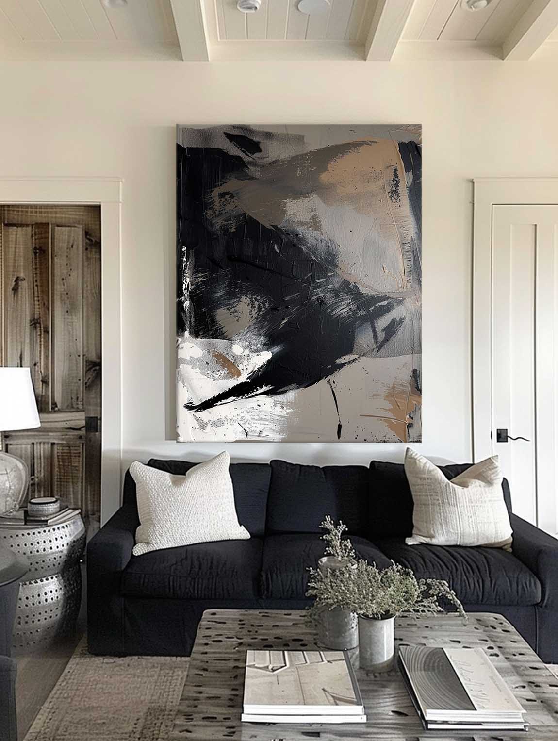 Vintage Black And Grey Abstract Wall Art Original Black Texture Painting Black And White Abstract Textured Painting
