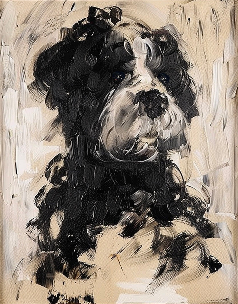 Large Vintage Neutral Dog Portrait Painting Original Dog Painting On Canvas Retro Neutral Tone Dog Artwork