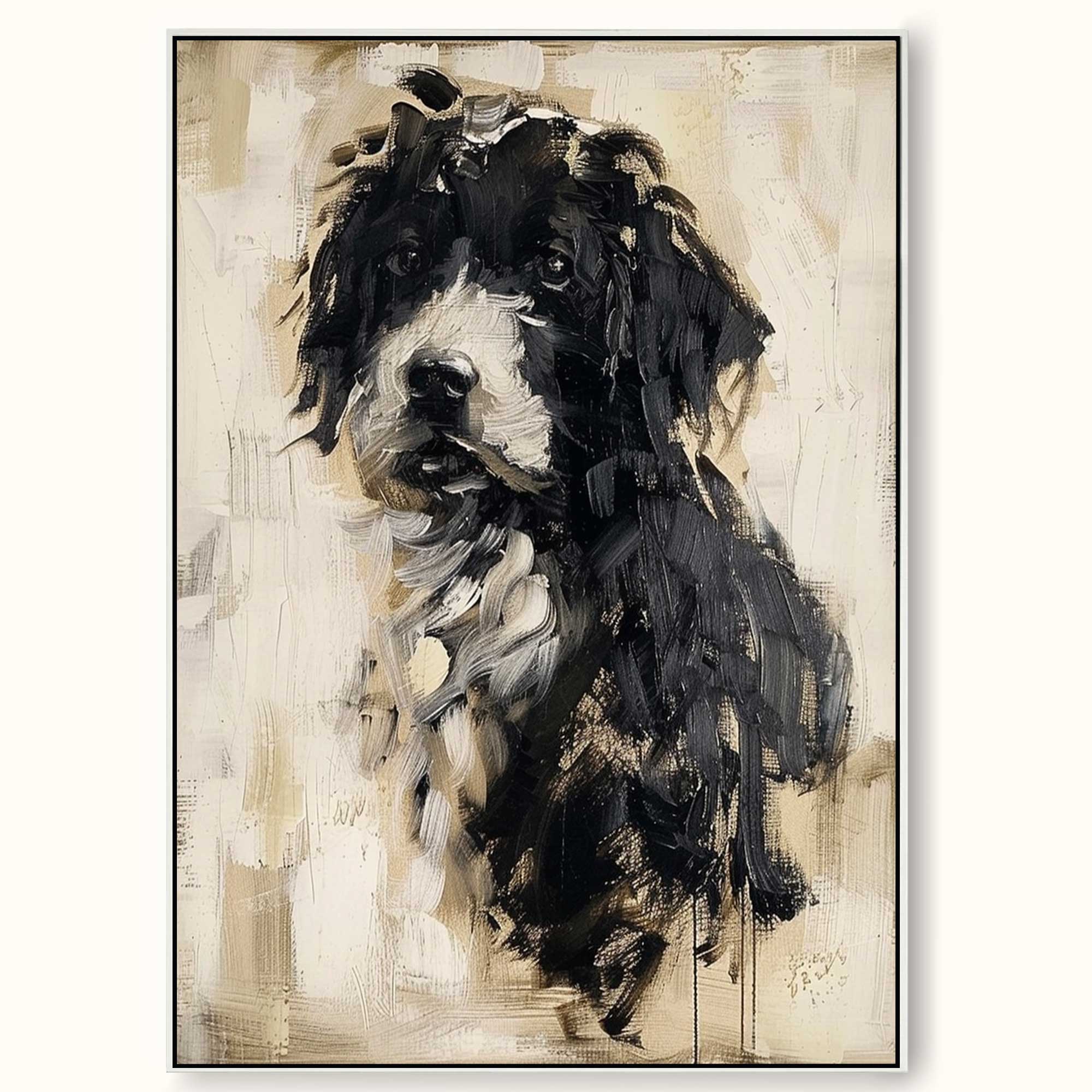 Retro Abstract Dog Painting Minimalist Dog Canvas Art Retro Neutral Abstract Oil Painting Neutral Tones Oil Painting