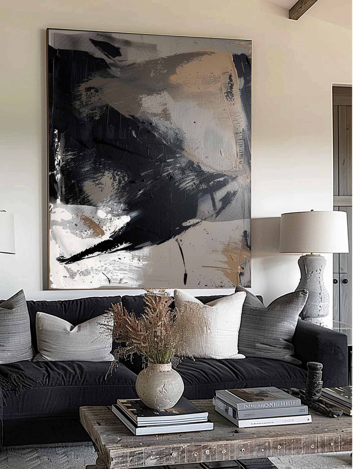 Vintage Black And Grey Abstract Wall Art Original Black Texture Painting Black And White Abstract Textured Painting