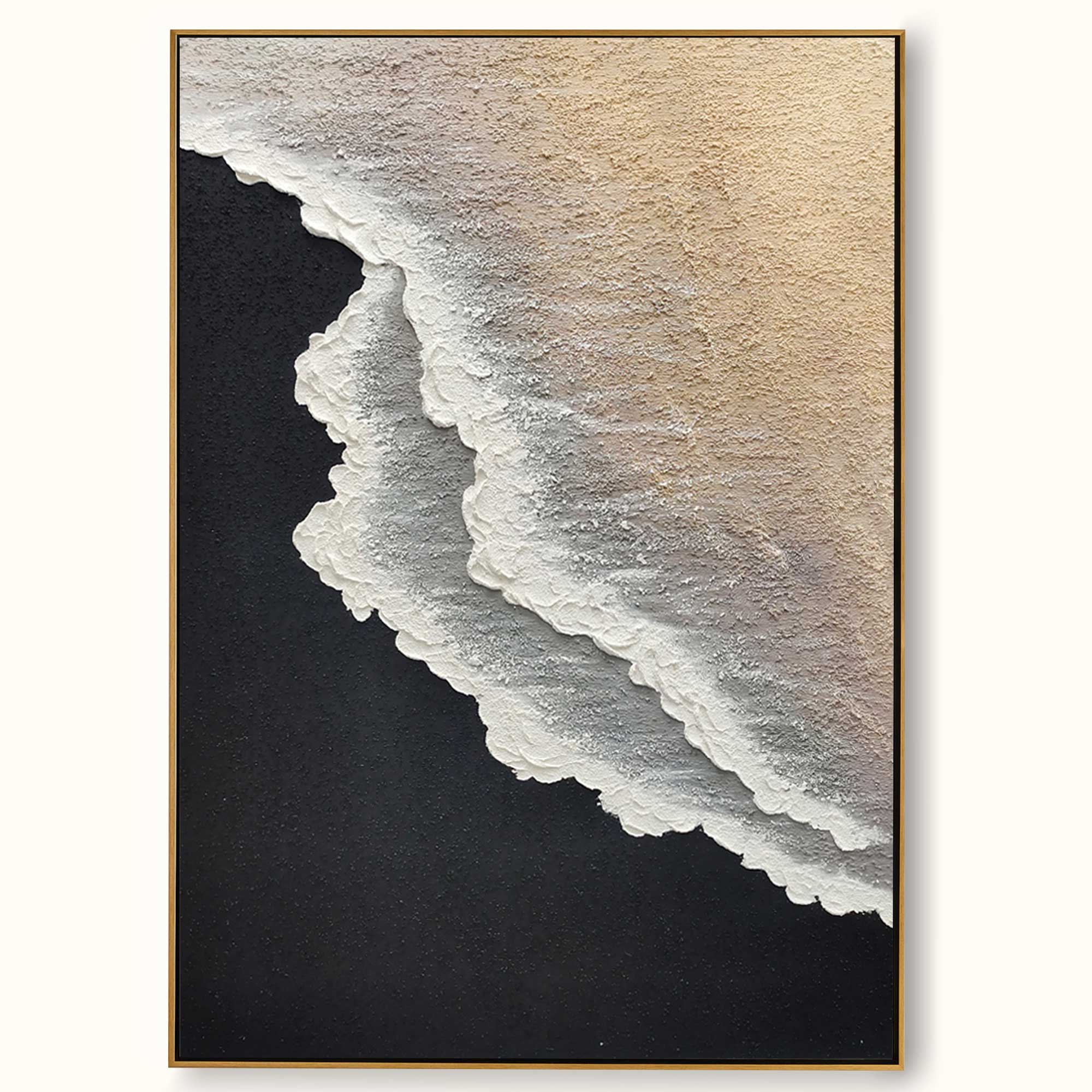 Minimalist 3d Ocean Waves Painting Original Black And White Ocean Beach Painting
