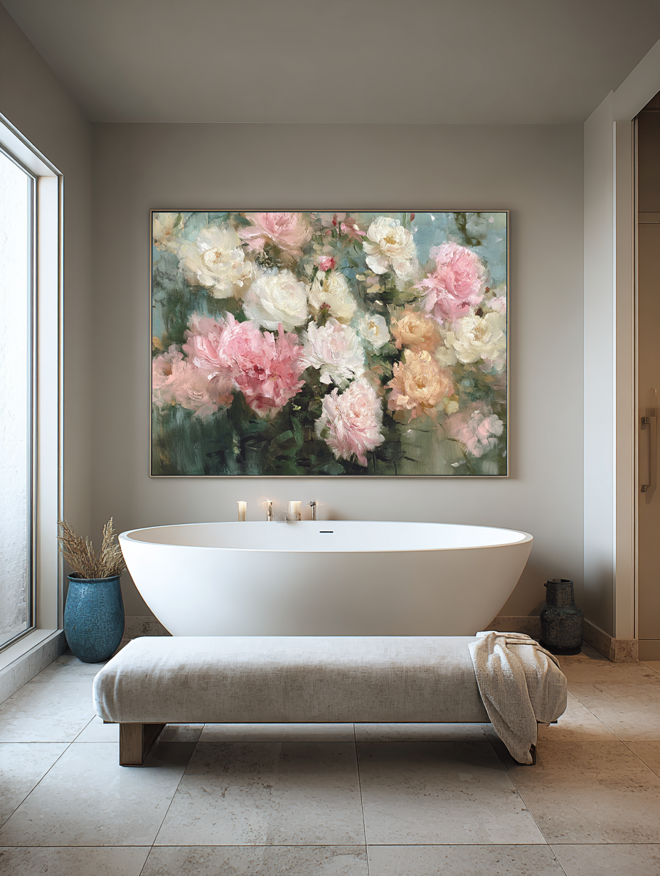 Original Abstract Peony Flower Oil Painting Minimalist Abstract Floral Oil Painting On Canvas Large White And Pink Peony Wall Art