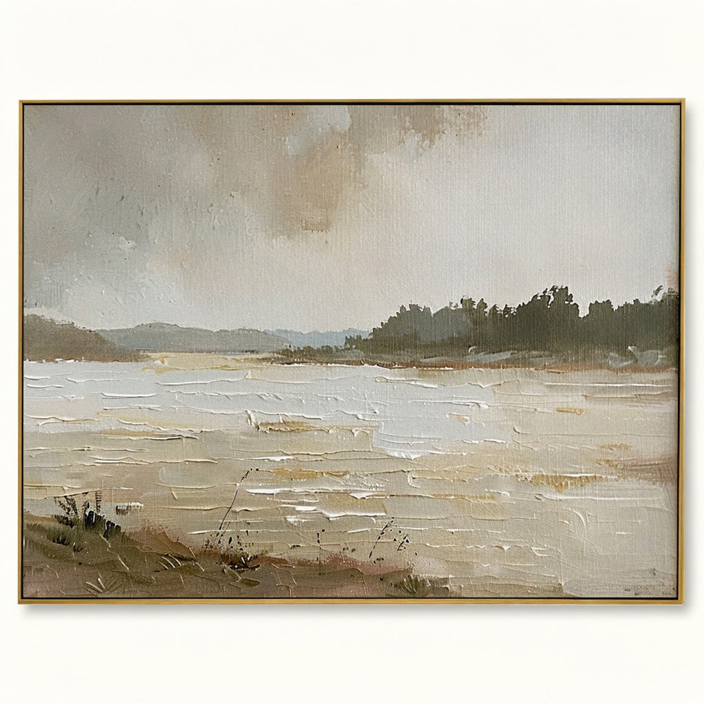 Vintage Lake Landscape Oil Painting Rustic Lake Art Painting Vintage Rustic Lake Oil Painting