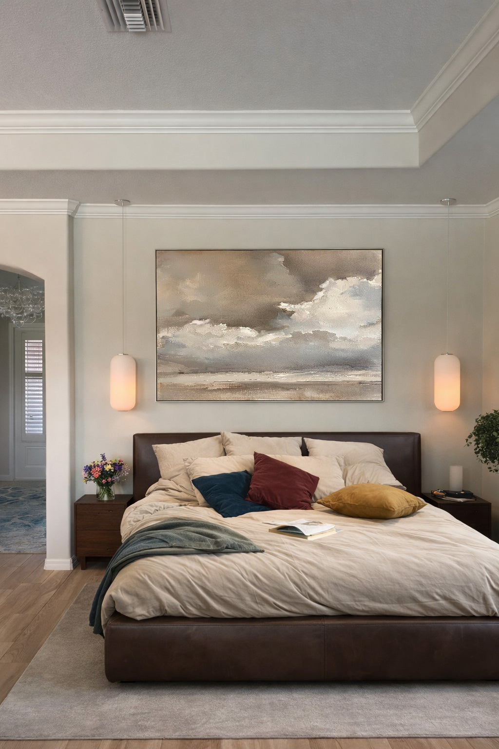 Large Beige Brown Abstract Cloud Painting Minimalist Beige Grey Cloud Abstract Art Neutral Landscape Wall Art