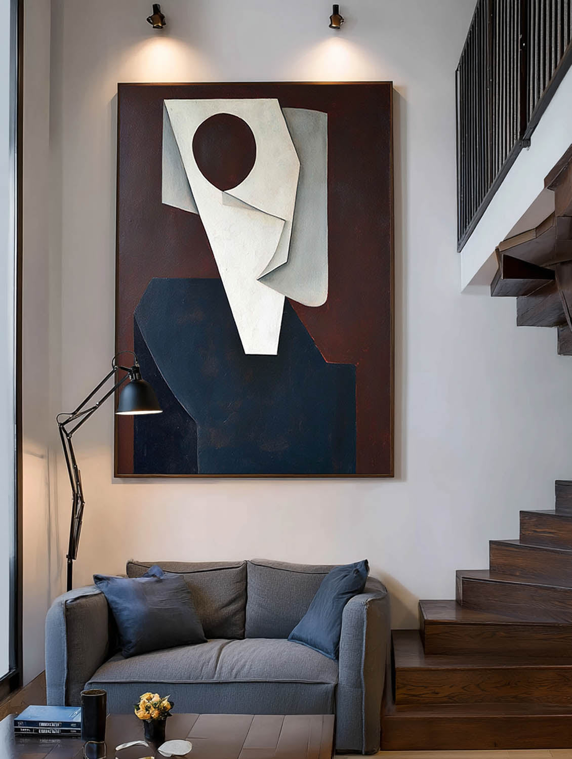 Handmade Minimalist Face Oil Painting Modern Beige Red Portrait Canvas Wall Art Large Geometric Face Canvas Art