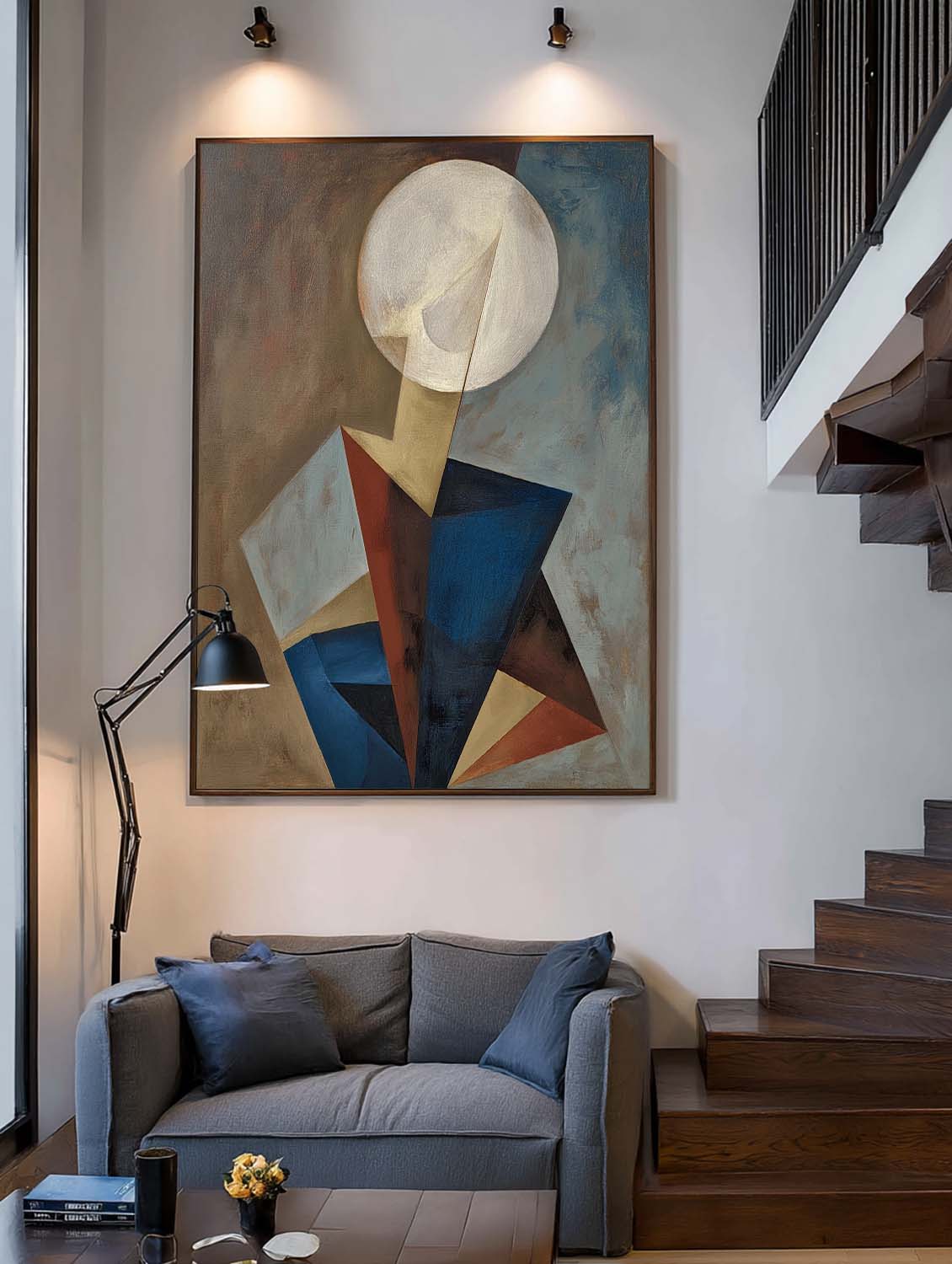 Large Geometric Abstract Round-Face Wall Art Minimalist Abstract Geometric Figure Oil Painting Handmade Geometric Oil Painting