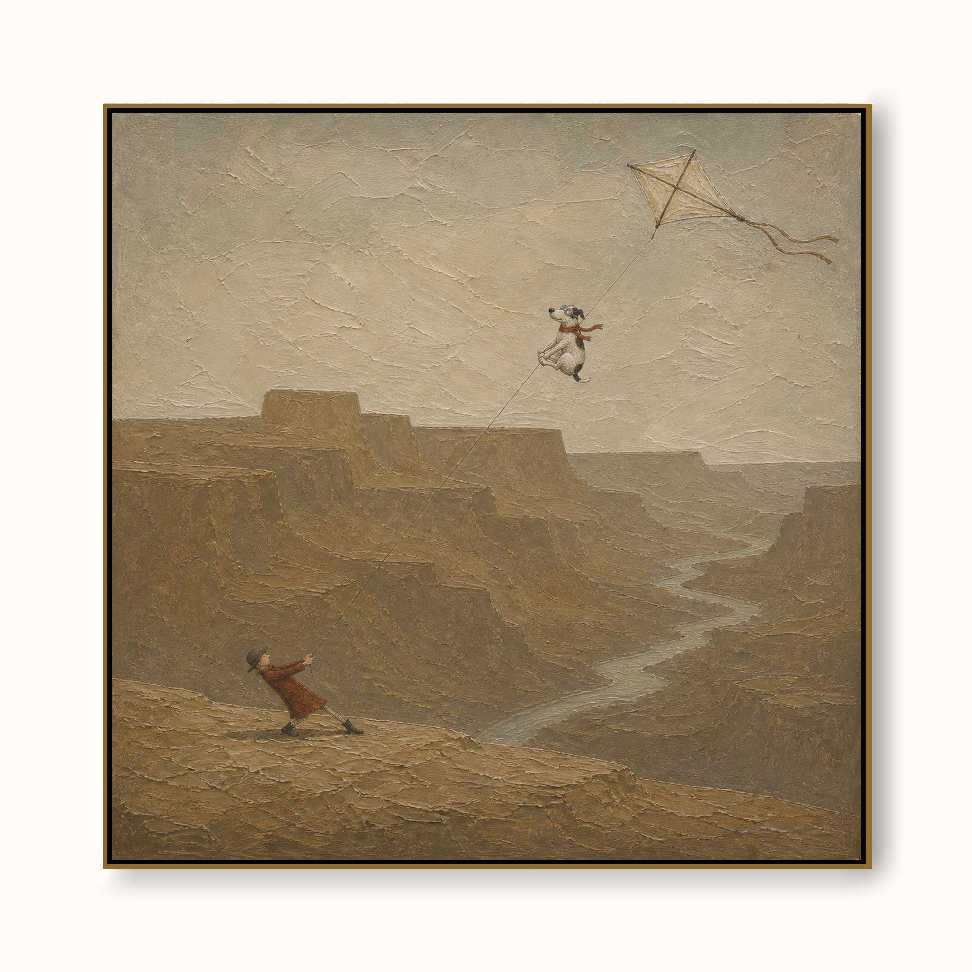 Textured Dog Painting With Canyon Landscape Ideal For Modern Living Rooms