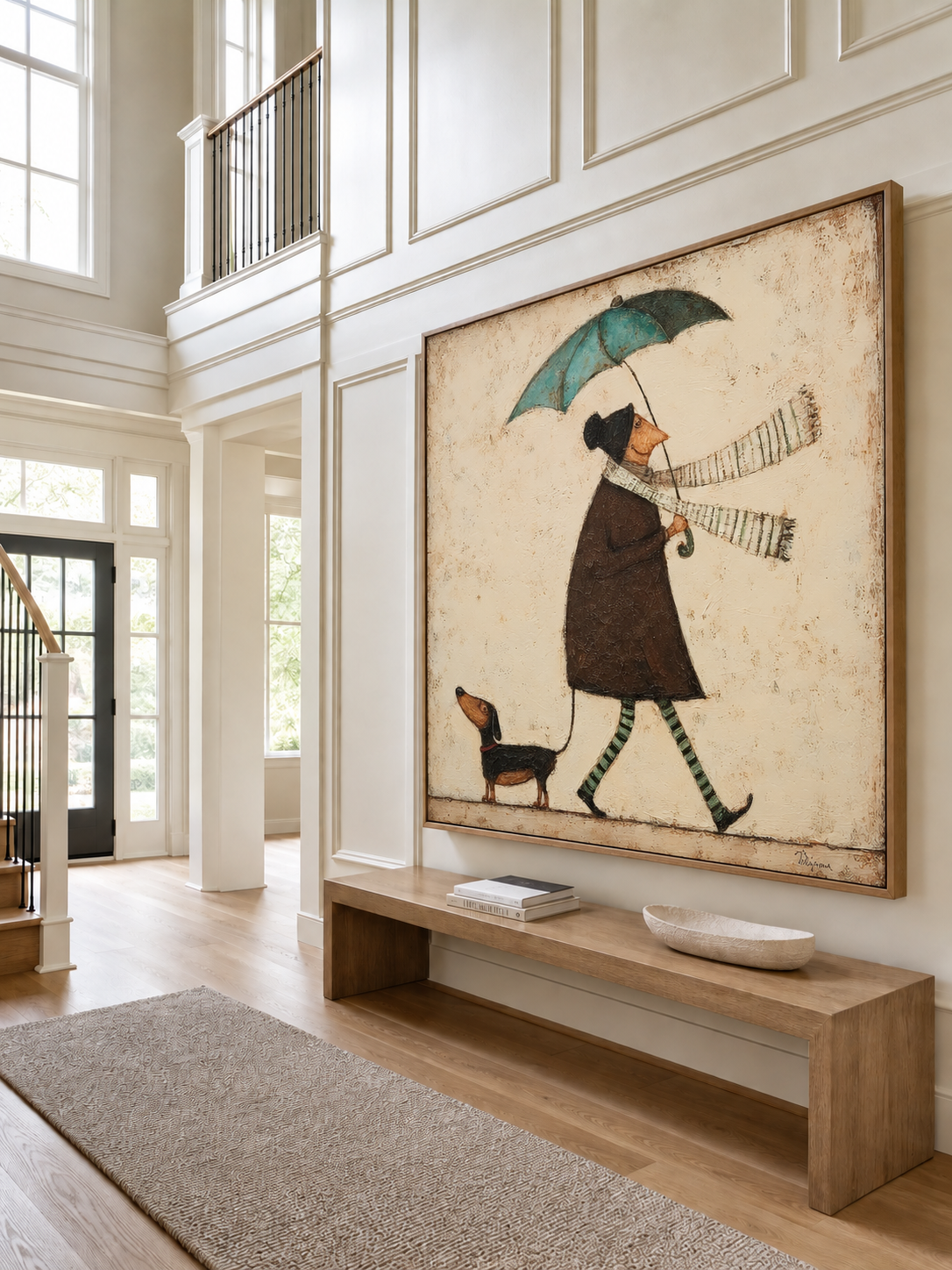 Neutral Vintage Wall Art For Living Room Umbrella Figure Painting In Soft Rain Home Decor