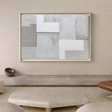 Grey And White Minimalist Abstract Geometric Canvas Art Framed Wall Art For Minimalist Living Room