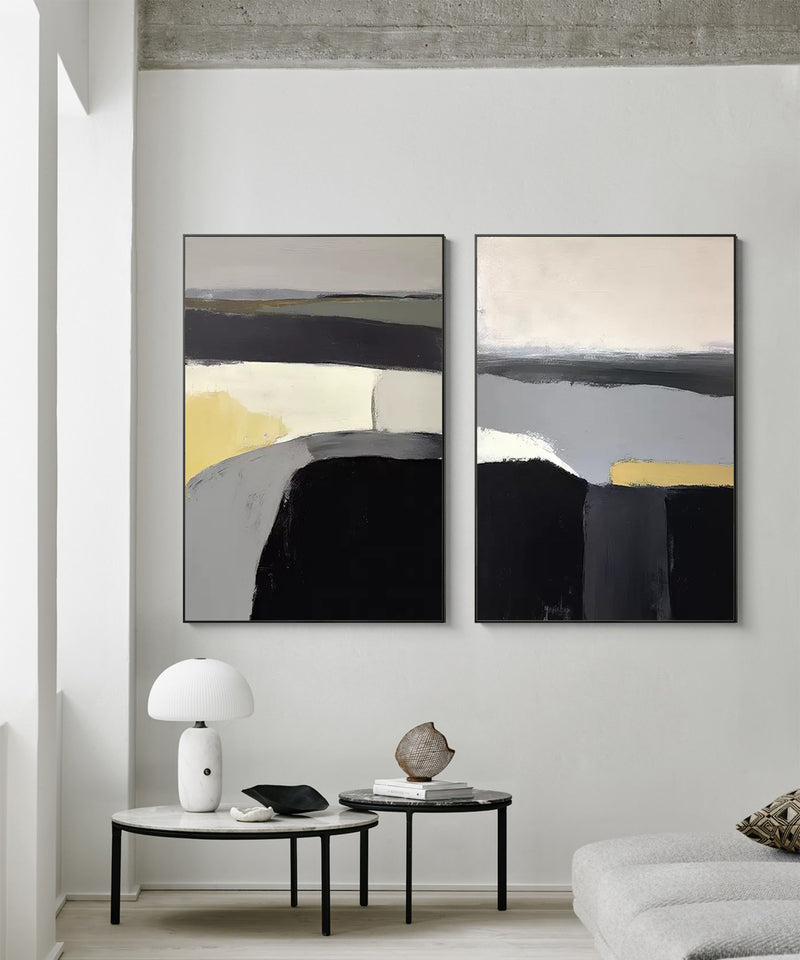 Diptych Minimalist Landscape Painting On Canvas Set Of 2 Landscape Art For Living Room